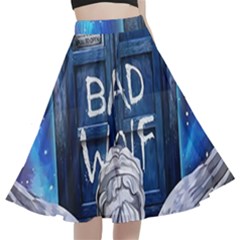 Doctor Who Adventure Bad Wolf Tardis A-line Full Circle Midi Skirt With Pocket by Cendanart
