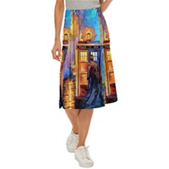 Tardis Doctor Who Paint Painting Midi Panel Skirt by Cendanart