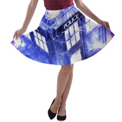 Tardis Doctor Who Blue Travel Machine A-line Skater Skirt by Cendanart