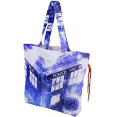 Tardis Doctor Who Blue Travel Machine Drawstring Tote Bag by Cendanart