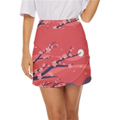 Illustration Minimal Minimalist Scenery Minimalist Japanese Art Mini Front Wrap Skirt by Bedest
