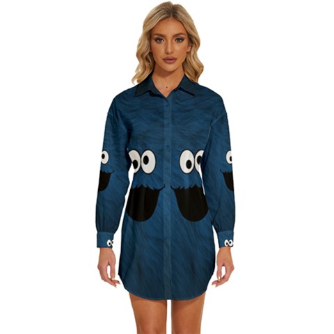 Funny Face Womens Long Sleeve Shirt Dress by Ket1n9