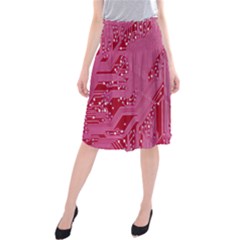 Pink Circuit Pattern Midi Beach Skirt by Ket1n9