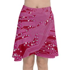 Pink Circuit Pattern Chiffon Wrap Front Skirt by Ket1n9