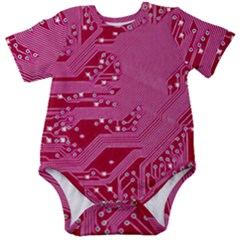 Pink Circuit Pattern Baby Short Sleeve Bodysuit by Ket1n9