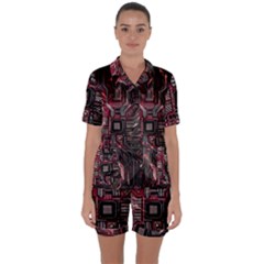 Chip Retro Technology Satin Short Sleeve Pajamas Set by Cendanart