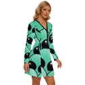 Art Alien Pattern Long Sleeve Deep V Mini Dress  View3