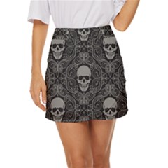 Dark Horror Skulls Pattern Mini Front Wrap Skirt by Ket1n9