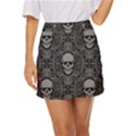 Dark Horror Skulls Pattern Mini Front Wrap Skirt View1