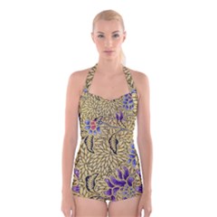 Traditional Art Batik Pattern Boyleg Halter Swimsuit  by Ket1n9