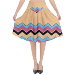 Chevrons Patterns Colorful Stripes Flared Midi Skirt by Ket1n9