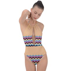 Chevrons Patterns Colorful Stripes Plunge Cut Halter Swimsuit by Ket1n9