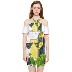 White Wine Red Wine The Bottle Shoulder Frill Bodycon Summer Dress by Ket1n9