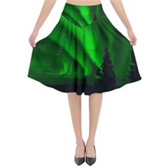 Aurora Borealis Northern Lights Flared Midi Skirt by Ket1n9