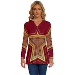 Christmas Star Seamless Pattern Long Sleeve Drawstring Hooded Top by Ket1n9