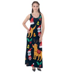 Funny Christmas Pattern Background Sleeveless Velour Maxi Dress by Ket1n9
