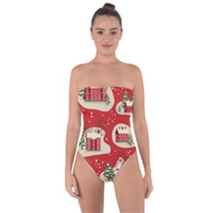 Christmas New Year Seamless Pattern Tie Back One Piece Swimsuit by Ket1n9