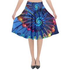 Top Peacock Feathers Flared Midi Skirt by Ket1n9