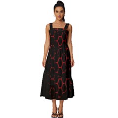 Abstract Pattern Honeycomb Square Neckline Tiered Midi Dress by Ket1n9