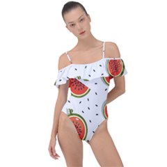 Seamless Background Pattern-with-watermelon Slices Frill Detail One Piece Swimsuit by Ket1n9