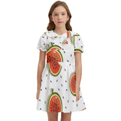 Seamless Background Pattern-with-watermelon Slices Kids  Bow Tie Puff Sleeve Dress by Ket1n9