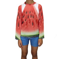 Seamless Background With Watermelon Slices Kids  Long Sleeve Swimwear by Ket1n9