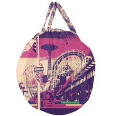 Pink City Retro Vintage Futurism Art Giant Round Zipper Tote by Ket1n9