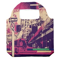 Pink City Retro Vintage Futurism Art Premium Foldable Grocery Recycle Bag by Ket1n9