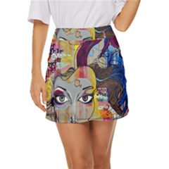 Graffiti Mural Street Art Painting Mini Front Wrap Skirt by Ket1n9