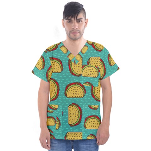 Taco Drawing Background Mexican Fast Food Pattern Men s V-neck Scrub Top by Ket1n9