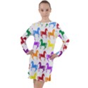 Colorful Horse Background Wallpaper Long Sleeve Hoodie Dress View1