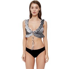 Background-wallpaper-texture-lines Dot Dots Black White Low Cut Ruffle Edge Bikini Top by Hannah976
