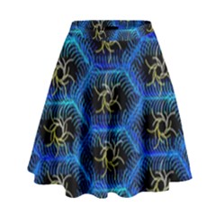 Blue Bee Hive Pattern High Waist Skirt by Hannah976