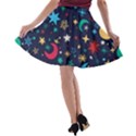 Colorful Background Moons Stars A-line Skater Skirt View2