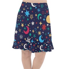 Colorful Background Moons Stars Fishtail Chiffon Skirt by Ndabl3x