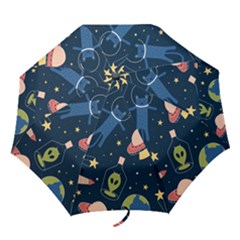 Seamless Pattern With Funny Alien Cat Galaxy Folding Umbrellas by Ndabl3x