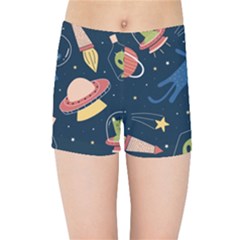 Seamless Pattern With Funny Alien Cat Galaxy Kids  Sports Shorts by Ndabl3x