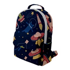 Seamless Pattern With Funny Alien Cat Galaxy Flap Pocket Backpack (large) by Ndabl3x
