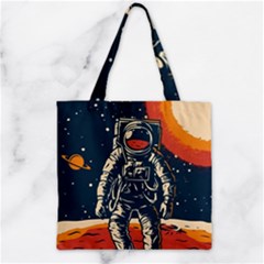 Vintage Retro Space Posters Astronaut Zipper Grocery Tote Bag by Sarkoni