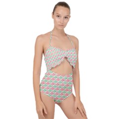 Spiral Geometry Pattern Scallop Top Cut Out Swimsuit by Ndabl3x