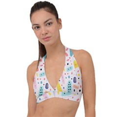 Abstract Seamless Colorful Pattern Halter Plunge Bikini Top by Ndabl3x