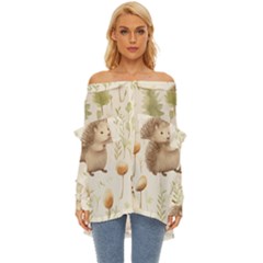 Hedgehog Mushroom Off Shoulder Chiffon Pocket Shirt by Ndabl3x