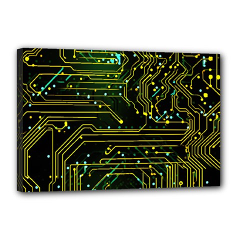 Circuits Circuit Board Yelow Canvas 18  X 12  (stretched) by Ndabl3x