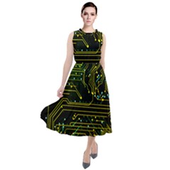 Circuits Circuit Board Yelow Round Neck Boho Dress by Ndabl3x