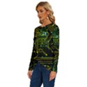 Circuits Circuit Board Yelow Long Sleeve Crew Neck Pullover Top View2