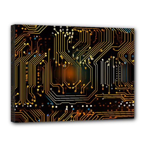 Circuits Circuit Board Orange Technology Canvas 16  X 12  (stretched) by Ndabl3x