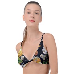 Embroidery Blossoming Lemons Butterfly Seamless Pattern Knot Up Bikini Top by Ket1n9