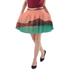 Brown Mountain Illustration Sunset Digital Art Mountains A-line Pocket Skirt by Cendanart