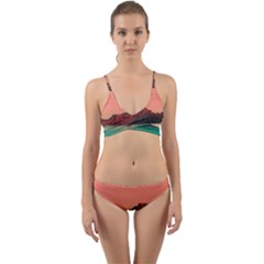 Brown Mountain Illustration Sunset Digital Art Mountains Wrap Around Bikini Set by Cendanart