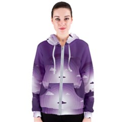 Ufo Illustration Style Minimalism Silhouette Women s Zipper Hoodie by Cendanart
